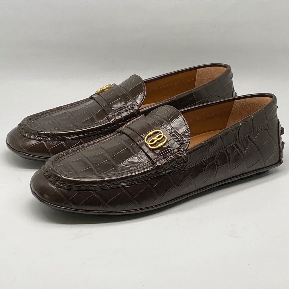 Bally Keeper Croc-Embossed Leather Driving Loafers size 7.5